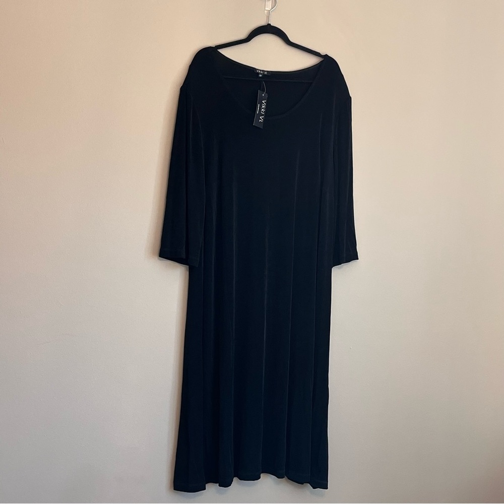 Vikki Vi | New Long Black Slinky Fabric midi maxi Dress Women’s size 3X stretch